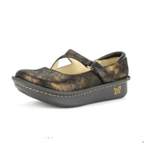 Alegria Dayna Gold Black Clogs Mery Jane Metallic Soft Leather Upper Size 38, 8